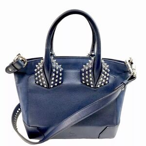 Christian Louboutin Navy Blue Top Handle Spiked 2way Eloise Tote Bag Satchel Sm